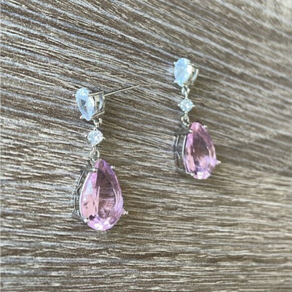 Pink stone drop earrings A210 - Picture 5 of 5